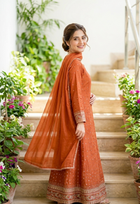 Rust Orange Silk Pishwas Set