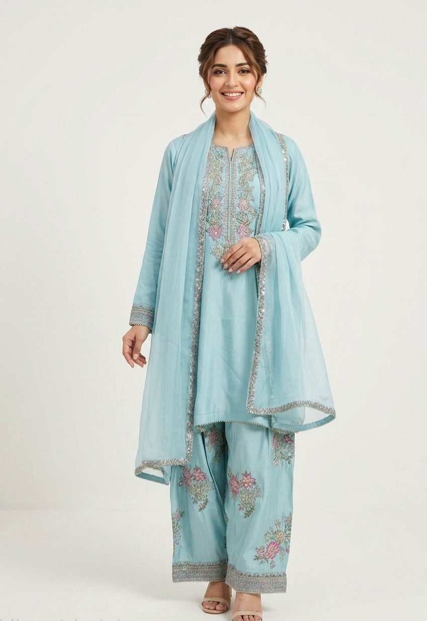 Ice Blue Festive 3-Piece Suit
