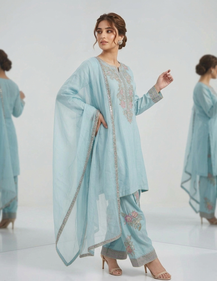 Ice Blue Festive 3-Piece Suit