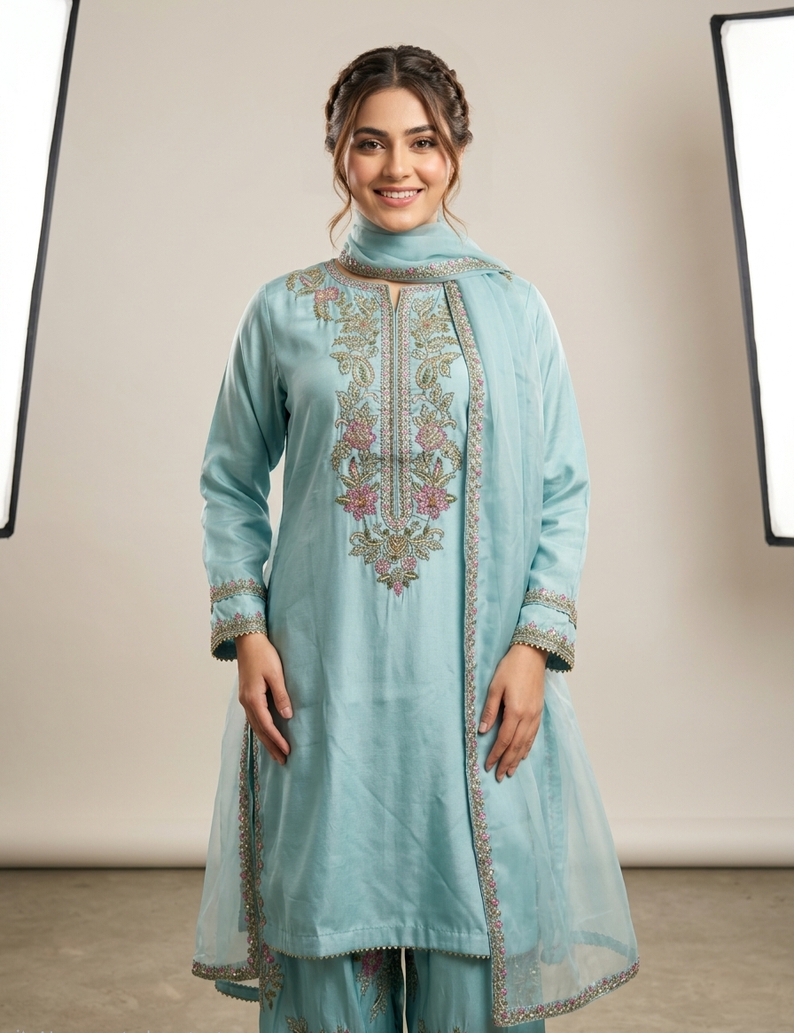 Ice Blue Festive 3-Piece Suit
