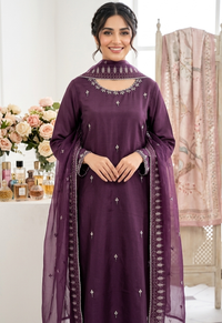 Plum Floral Printed Frock Set