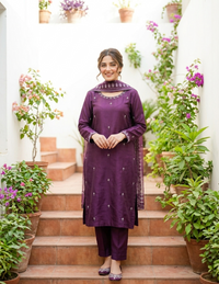 Plum Floral Printed Frock Set