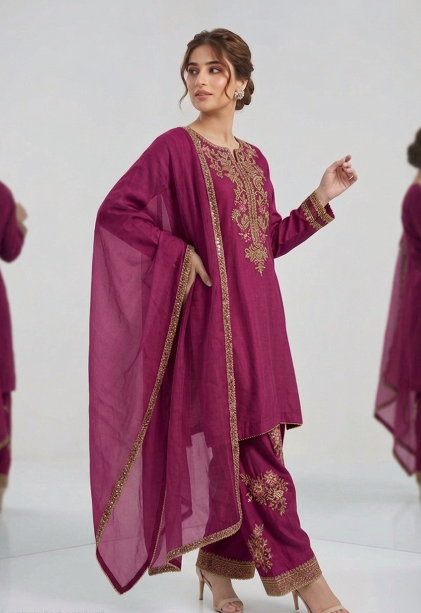 Shocking Pink Radiance Embroidered Suit