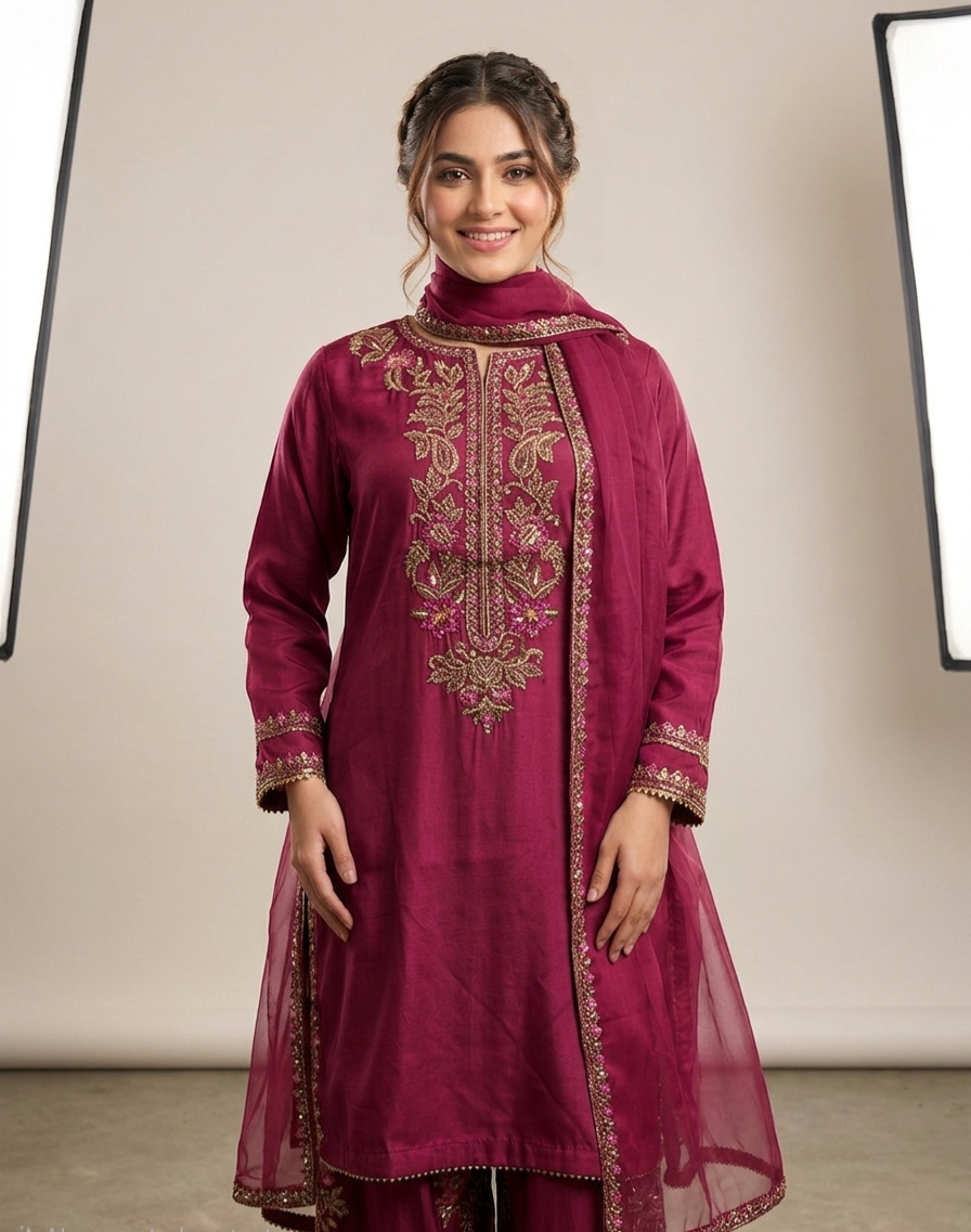 Shocking Pink Radiance Embroidered Suit
