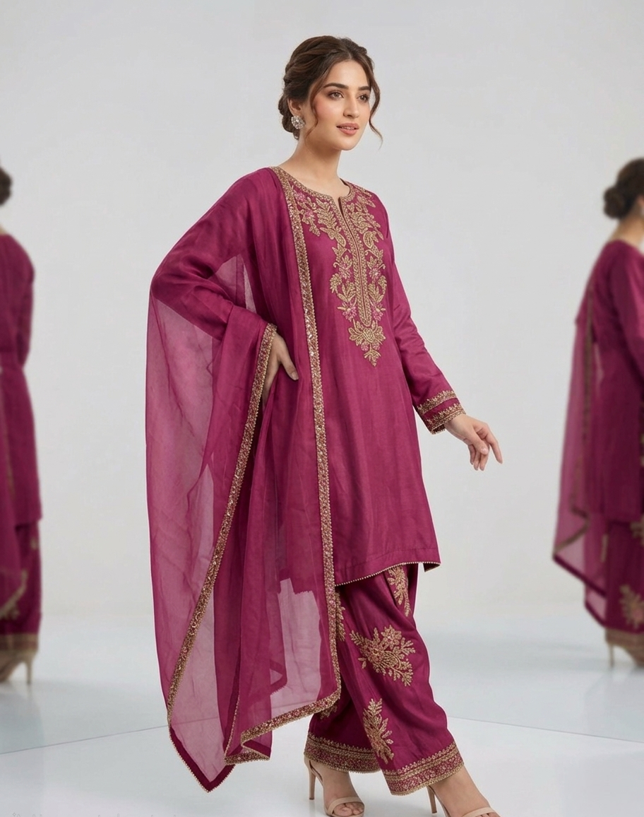 Shocking Pink Radiance Embroidered Suit