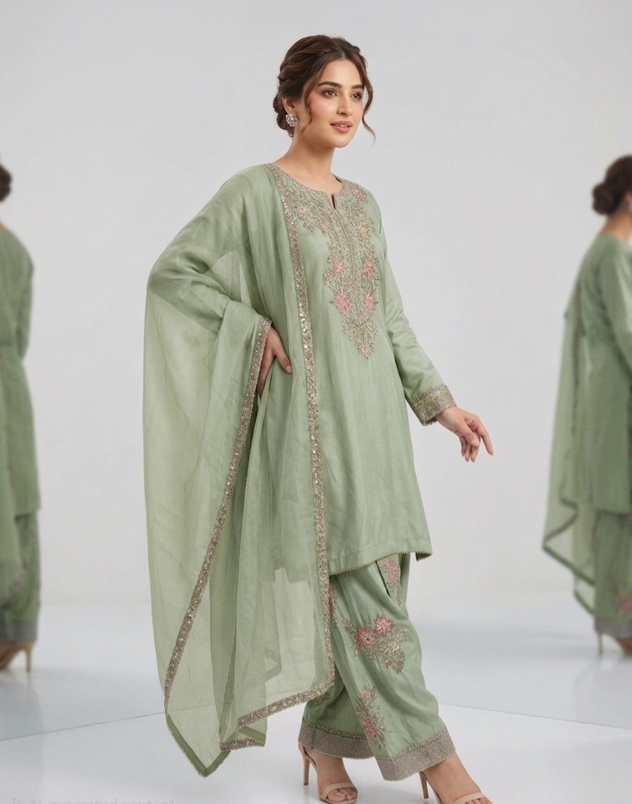 Sea Green Silk 3-Piece Suite