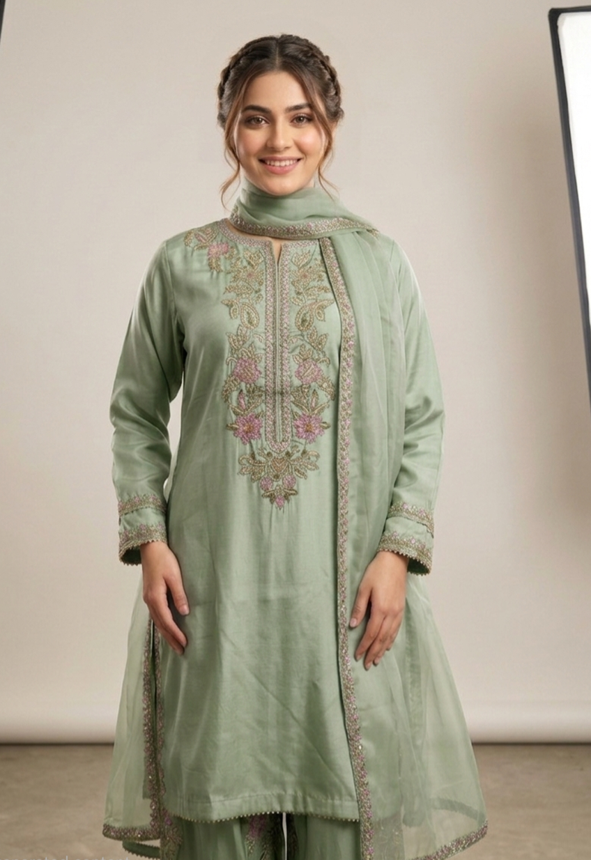 Sea Green Silk 3-Piece Suite