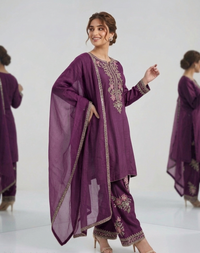 Festive Plum Silk Plazzo Suit