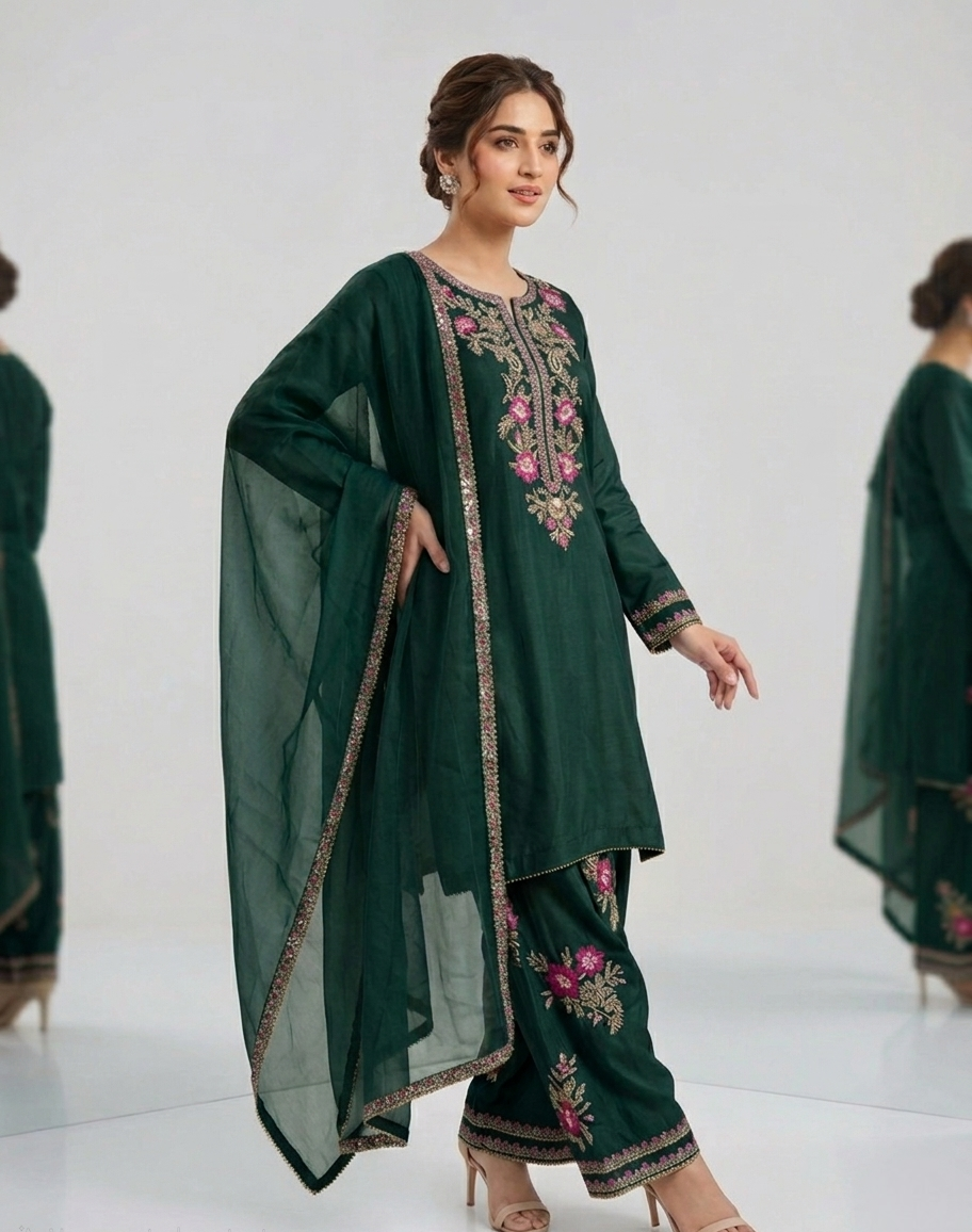 Emerald Green Silk Plazzo Set