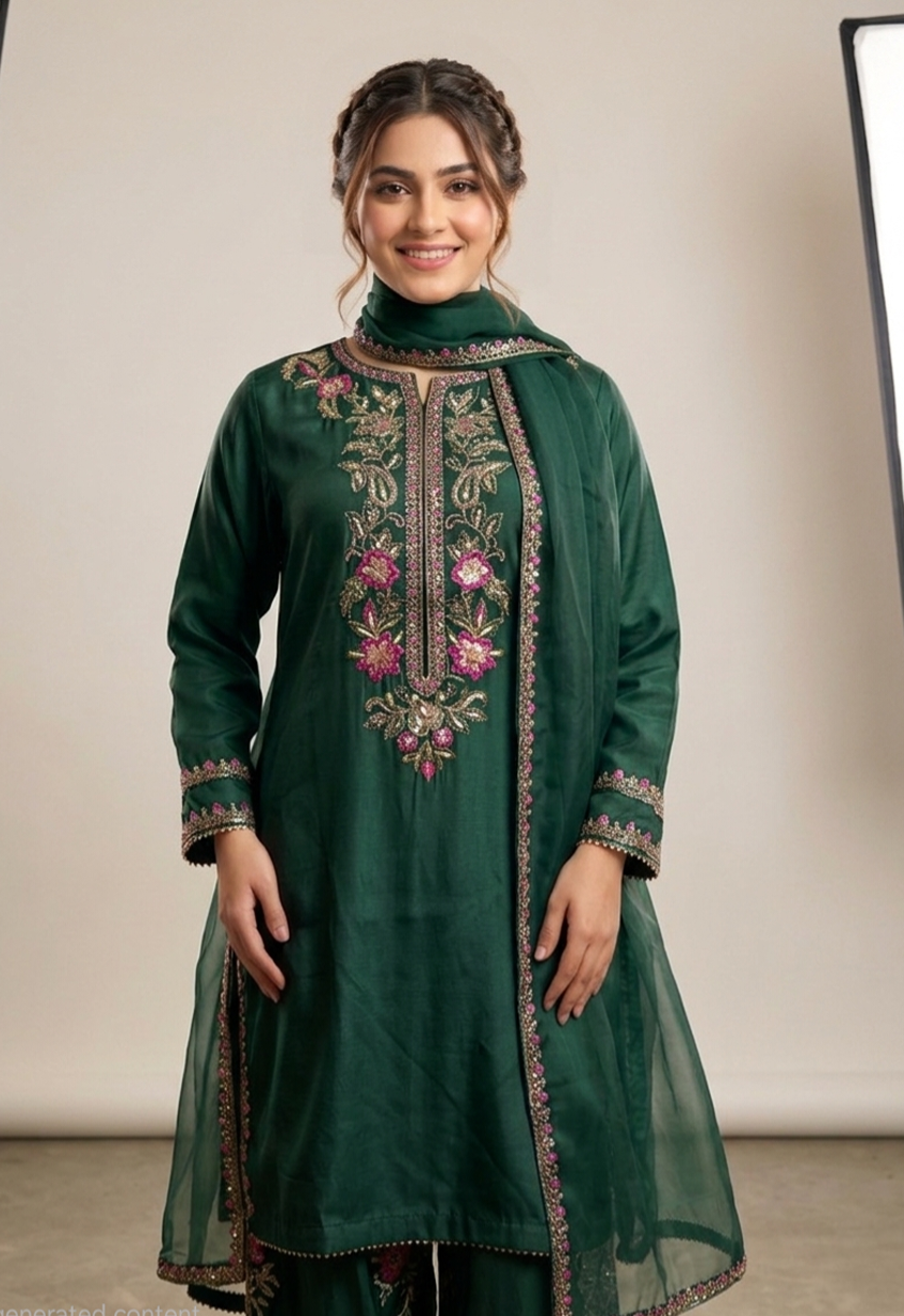 Emerald Green Silk Plazzo Set